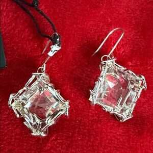 Milor Silver Crystal Square Earrings